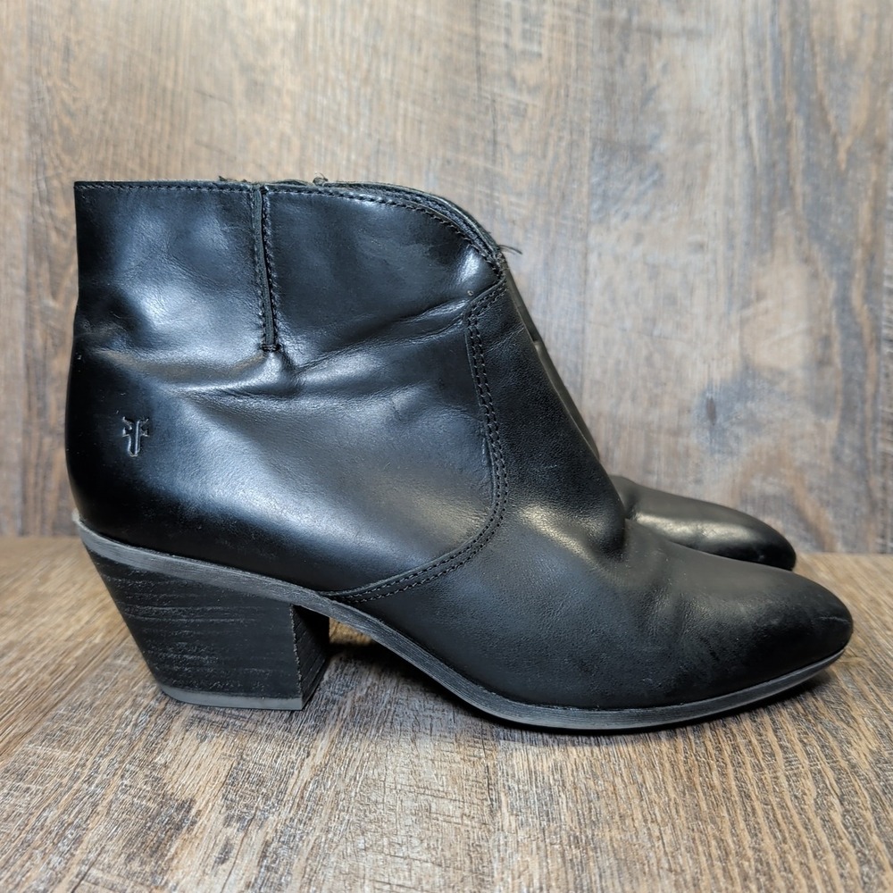Frye Womens Jennifer Black Leather Pointed Toe Side Zip Ankle Booties Size 8.5 - Picture 2 of 13